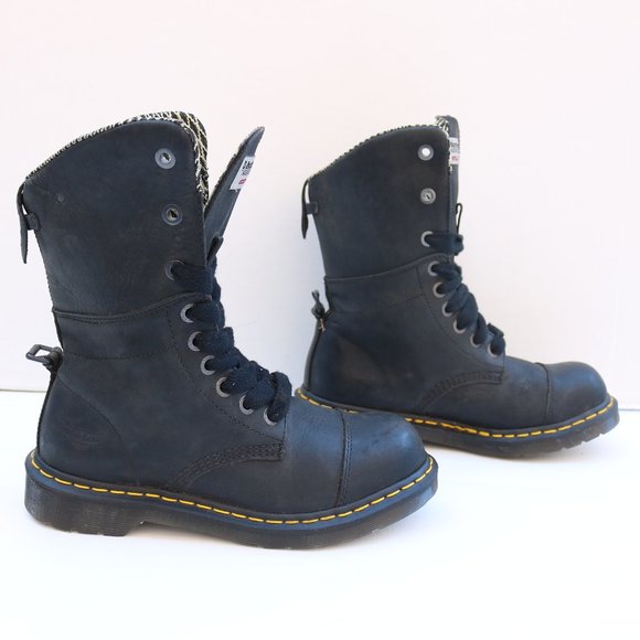 Dr. Martens Black Lace-Up Boots with Yellow Accents - Picture 1 of 10